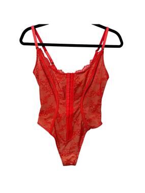 Shapellx Lace Glamour Bodysuit Medium Flawless Fit Red Hook And Eye Shaping